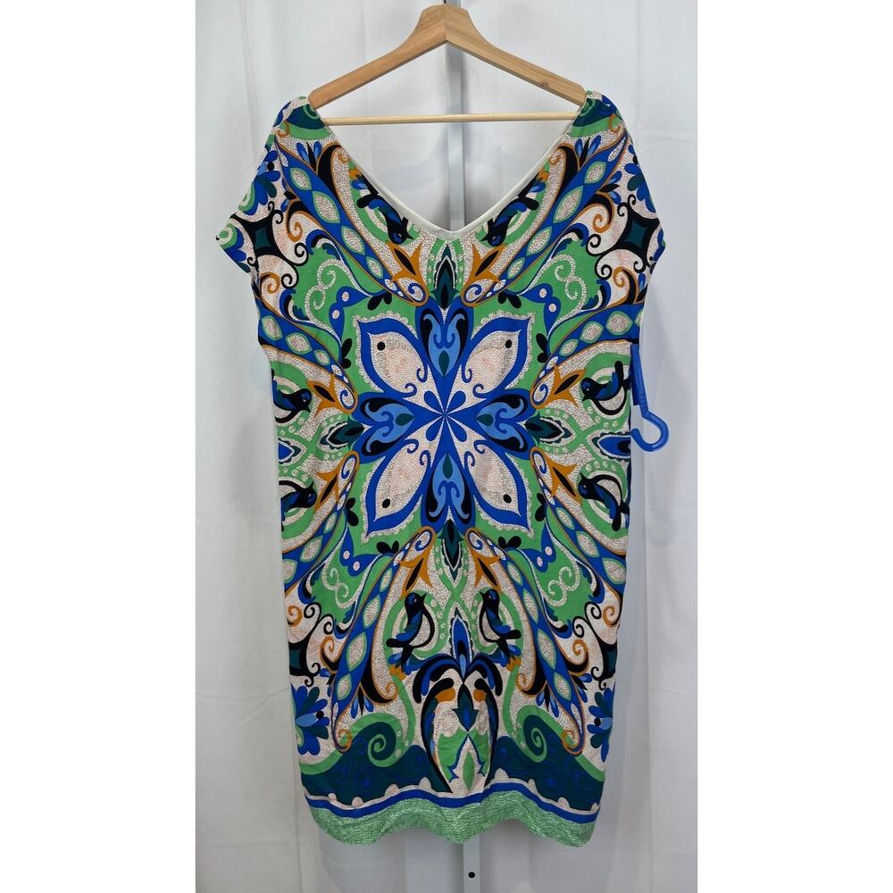 MAEVE Anthropologie Folksong Shift Dress Bird Floral Paisley Blue Green L